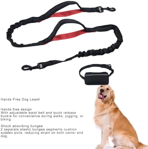 Hands Free Dog Leash, Shock Absorbing Waist Belt with Pouch for