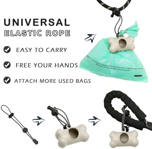 Dog Poop Pickup Bags Holder Dispenser with Standard-Sized Leak-Proof Scented Doggy Waste Bags and Carabiner with Safety Lock&Fastener Never Loose on Leash Lead Again (2 Holders 30 Bags, Beige)