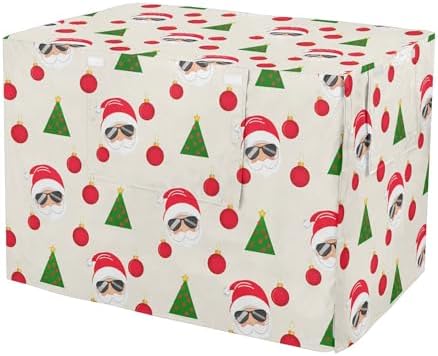Kigai Santa Claus Tree Dog Crate Cover Oxford Fabric Windproof Waterproof Kennel Cover with Breathable Mesh & Roll-Up Panels, Fit for 48 in Cage, Washable