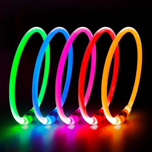 HIGO LED Dog Collar, USB Rechargeable Light Up Dog Collars Glow in the Dark, Waterproof LED Dog Necklace for Your Dogs Walking at Night (Pink)