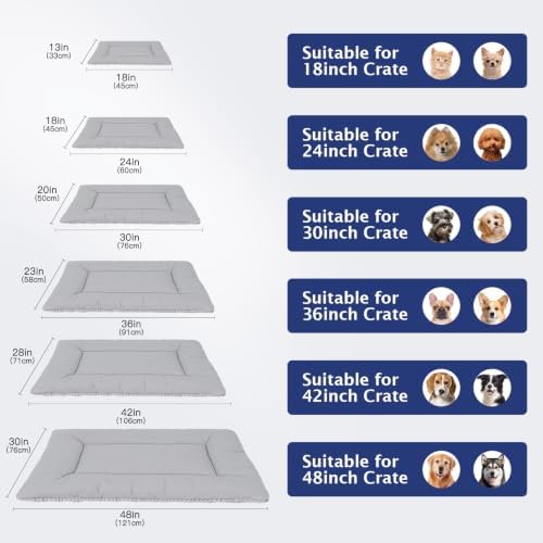 Dog Bed Mat, Crate Pad Reversible,Soft Kennel Washable Crate Mat (Cool and Warm),Pet Sleeping Mattress for Small Medium Dogs XB009 (24''x18'',Corn Velvet Grey)