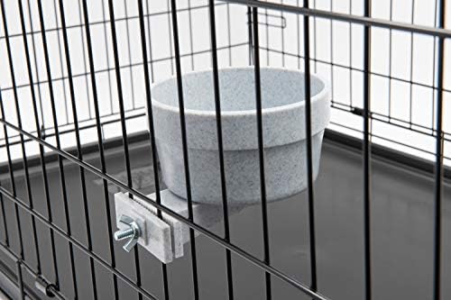 Lixit® Kennel Cage Food or Water Bowl, Non Spill Hanging Removable Dog Crate Bowls, Carrier Water-Food Bowl for Dogs or Cats, Attaches to Cages for Feeding and Drinking, Gray, 20 Oz (Pack of 6)