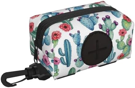 Lightweight Portable Pet Waste Bag Holder Cactus Succulents, Waterproof Dog Poop Bag Pouch with Carabiner