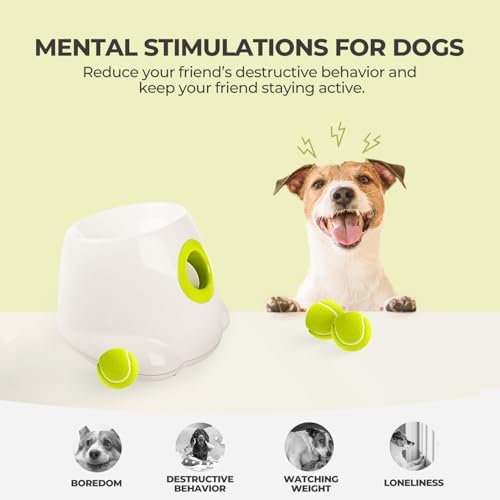 ALL FOR PAWS Automatic Dog Ball Launcher, Interactive Ball Thrower Dog Toys Includes 3pcs Tennis Balls for Small/Medium Dogs