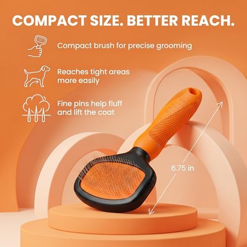 Poodle Pet Slicker Brush - For Dogs, Cats, Rabbits - Matted/Loose Fur, Knots - Suitable for Doodle/Goldendoodle Grooming and Shredding Short/Long Hair (Orange)