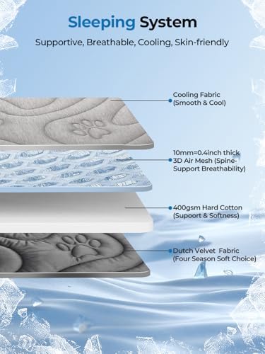 Reversible Dog Cooling Mat for Large Dogs 48"x29" — Thick & Durable Orthopedic Breathable 3D Mesh, Cool-Feel Arc-Chill Fiber (Q-Max>0.5) & Soft Velvet, Machine Washable, Cool Gray