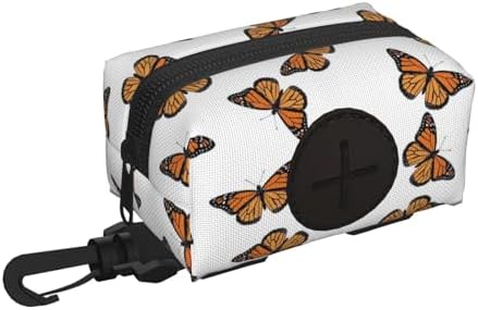 Puppy Dog Waste Bag Holder Butterfly Flying, Lightweight Waterproof Pouch with Carabiner for Leash Attachment