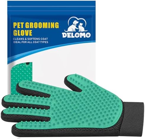 Pet Hair Removal Glove with 255 Silicone Tips for Dogs & Cats, Right Green