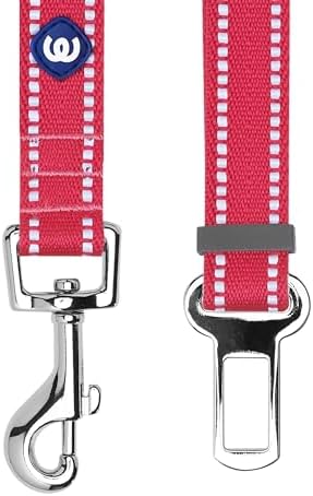 Blueberry Pet Essentials Pastel Color Reflective Dog Seat Belt Tether, Very Berry, Durable Safety Car Vehicle Seatbelts Leads Use with Harness
