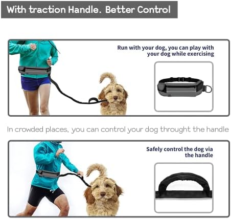 Hands Free Dog Leash with Waist Belt, Adjustable 5–7 ft Running Leash with Dual Handles & Shock Absorbing Bungee for Walking & Jogging (Grey)