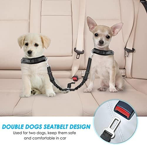 SlowTon Double Dog Seat Belt for Car with Elastic Bungee Buffer, Adjustable