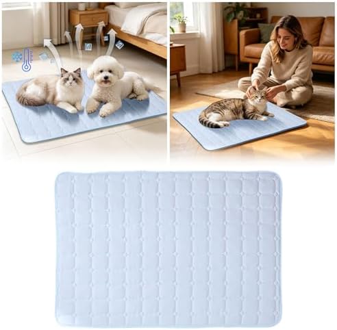 Dog Cooling Mat Pad, Self-Cooling Pet Mat, Washable Portable Coolings Pad for Dogs Cats, Ice Silk Foldables Mat, Extra Large Self-Cooling Pad for Large Small Dogs (Blue, S)