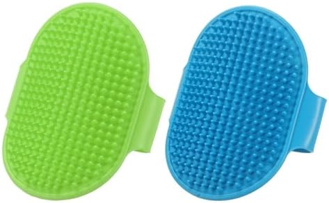 Dog Bath Brush, Silicone Pet Shampoo Brush with Adjustable Ring Handle Massage Scrubber Comb(2Pcs, Blue/Green), for Long Short Hair Dogs and Cats Bathing Cleaning Shampooing