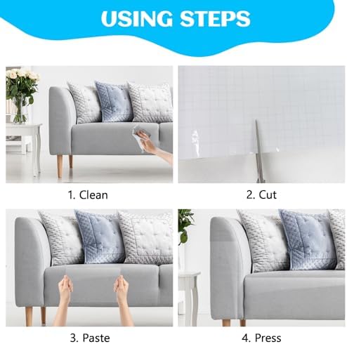 Anti Cat Scratch Furniture Protector, Single-Sided Sticky Couch Protector for Cats Claws, Cat Protection for Furniture, Walls, Doors with 50 Twist Pins(11.8" x 136")
