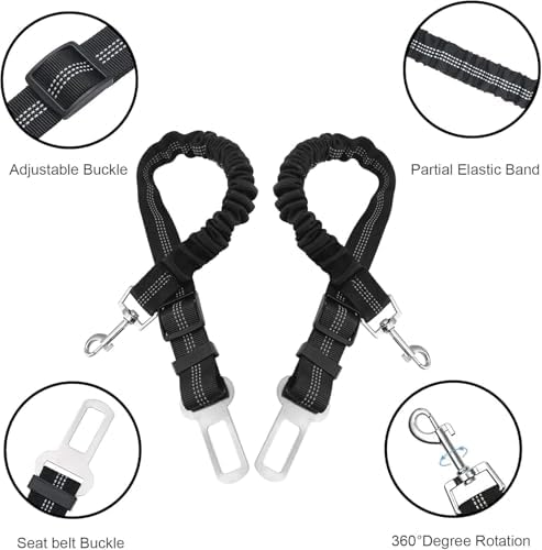 2 Pcs Dog Seat Belt for Car for Lincoln MKT 2010-2019, Bungee Retractable Dog Car Seat Belt Tether Adjustable Safety Harness Restraint with 360° Swivel Clip