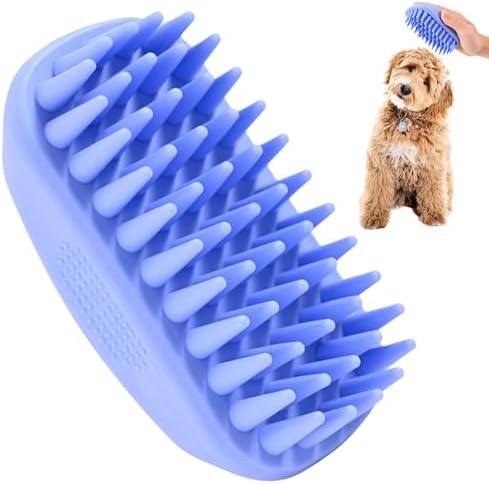 Bath Brush for Pet Grooming & Massage - Rubber Scrubbing Brush for Showers, Ideal for Long & Short Haired Dogs and Cats, Essential Puppy Accessory, Long Pins [We Love Doodles]