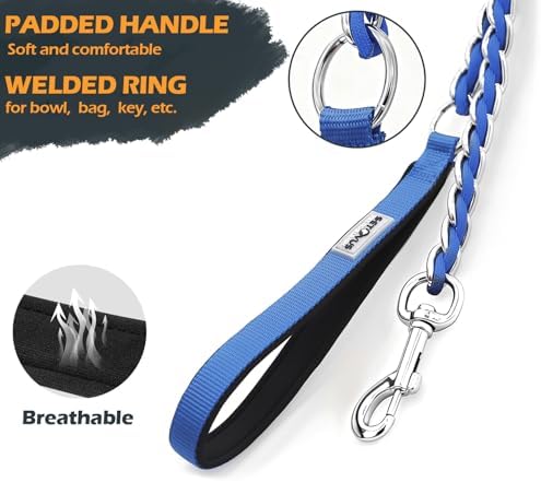 Chain Dog Leash Bite-Proof Metal Leash, with Padded Handle
