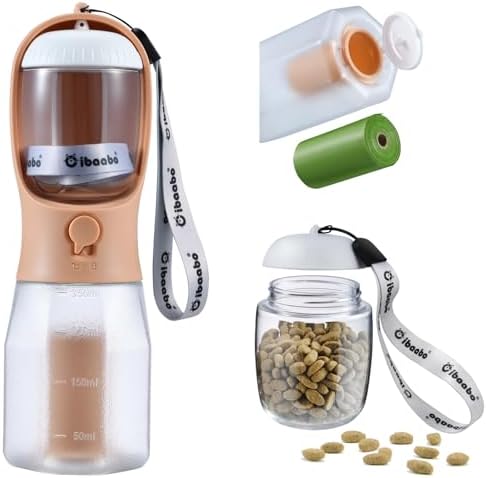 Cibaabo Dog Water Bottle with Food Container & Poop Bag Holder & Filter
