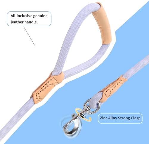 Mile High Life Dog Leash with Genuine Leather-Wrapped Ends/Handle, 4/5/6FT