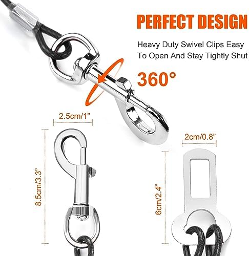Dog Seat Belt Harness for Car,2pcs Dog Seatbelt of Coated Wire Leash Safety Restraint,No Chew Tether Cable Vehicle Dogs Accessories,Double Clips & Latch (2-in-1 Harness, 24 inch/60 CM)
