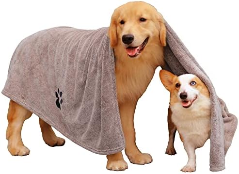 Dogvingpk Extra Large Dog Towels for Drying Dogs - Super Absorbent Soft Quick Dry Microfiber Pet Bath Towel for Large & Medium Dogs, 55 * 36 Inch Brown