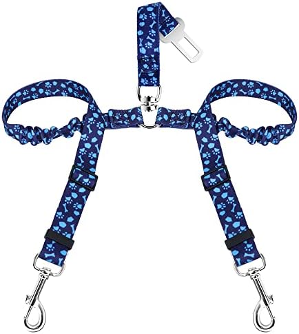 SlowTon Double Dog Seat Belt for Car with Elastic Bungee Buffer, Adjustable