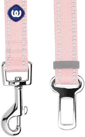 Blueberry Pet Essentials Pastel Color Reflective Dog Seat Belt Tether, Baby Pink, Durable Safety Car Vehicle Seatbelts Leads Use with Harness