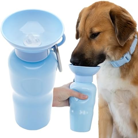 Springer Dog Water Bottle | Portable Travel Drinking Feeder Dispenser for Dogs & Puppies | As Seen on Shark Tank | Leak-Proof Bowl | BPA-Free | Outdoor Walking, Hiking & Travel | 22oz Blue