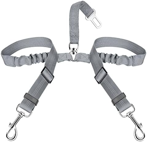 SlowTon Double Dog Seat Belt for Car with Elastic Bungee Buffer, Adjustable