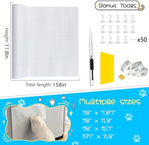 Anti Cat Scratch Furniture Protector, Couch Cat Scratch Protector, Furniture Protectors from Cats for Couch,Walls, Doors with 50 Twist Pins(11.8" x 158")