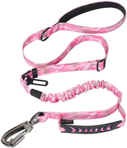 Hotsky Tactical Bungee Shock Absorbing No Pull Dog Leash,Pink Camo,4-6FT