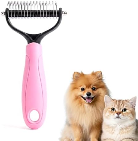 Pet Grooming Tool, 2026 New Undercoat Rake Deshedding Brush for Dogs & Cats, Double Sided Dematting Comb for Detangling Long Matted Fur (Pink, Large)