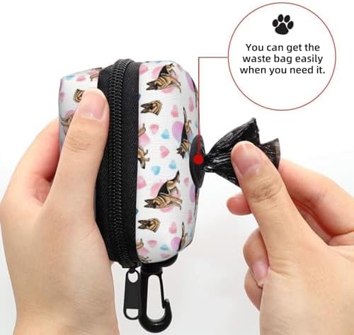 Waterproof Dog Poop Bag Dispenser Funny German Shepherd Love, Waste Bag Holder with Carabiner Clip