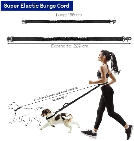 Hands Free Dog Leash with Waist Belt, Adjustable 5–7 ft Running Leash with Dual Handles & Shock Absorbing Bungee for Walking & Jogging (Grey)
