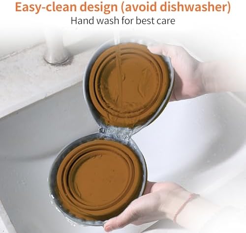Collapsible Dog Bowls, 2-in-1 Pet Travel Food Water Feeder Brown
