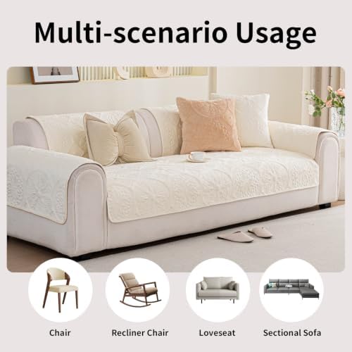 Couch Covers for Sofa, Flower Couch Cover for Dogs, Bohemia Sofa Covers Washable, Anti Slip Furniture Protector Covers for Armrest(1pc, Beige White, 27.6"x 27.6")