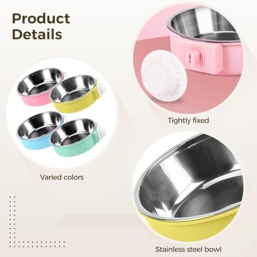 4 Pcs Dog Crate Water Bowl, Hanging Attachable Stainless Steel Pet Feeder, Removable Spill Proof Dish for Kennels, Multi Color, Easy Clean Design