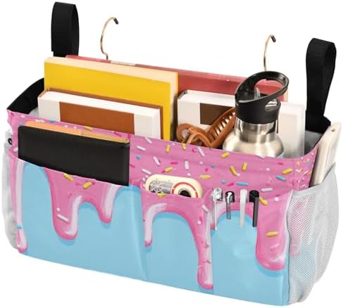 Bedside Caddy Hanging Bunk Bed Caddy Bed Organizer Hanging Pocket with 2 Hooks Bedside Storage Organizer Pocket Bag Holder Cartoon Dripping Frosting