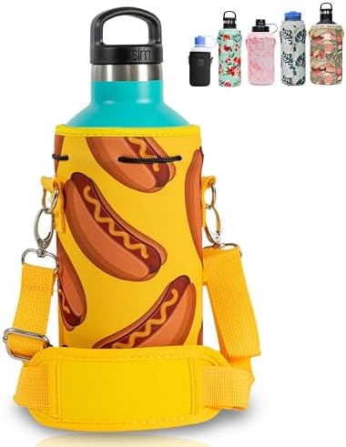 Made Easy Kit Water Bottle Carrier Insulated Neoprene - Adjustable Padded Shoulder Strap - Sling Pouch for Glass Bottle, Stainless Steel Tumbler - 5 Sizes (Yellow Hotdog, Large)