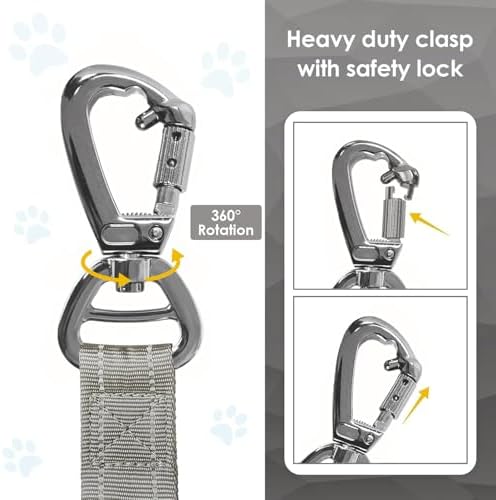AUBELL Tactical Dog Leash Heavy Duty,4-6ft No Pull Bungee Leash,Grey