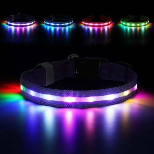 LED Dog Collar, RGB Light Up Dog Collar USB Rechargeable 6 Modes
