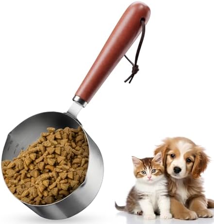 1 Cup Dog Food Scoop Dog Food Measuring Cups,1 Cup Measuring Cup Pet Food Scoop with Wooden Handle for Dog Cat Foods