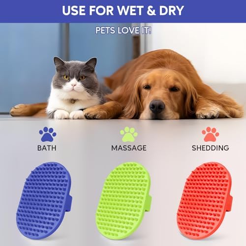 Dog bath brush, ROPO rubber massage dog shampoo brush, used for pet grooming, removing shedding fur, combing tangles and dead fur, suitable for pet dogs and cats (blue)