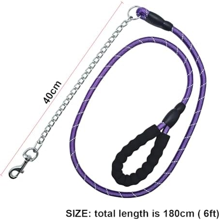 BTINESFUL 6FT Chewproof Dog Leash, Nylon Rope with Anti-Chewing Chain Leash