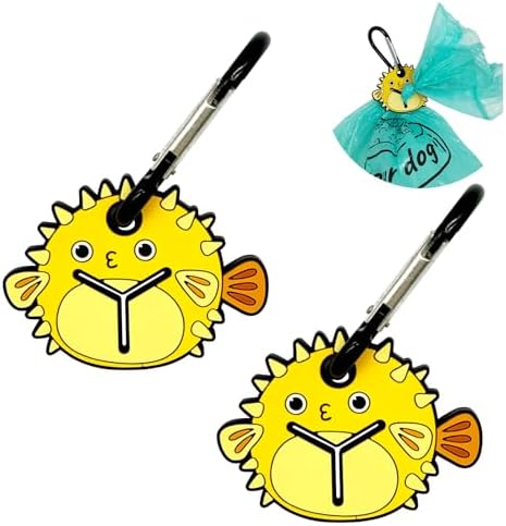 YUCHIYA Silicon Dog Waste Bag Holder - Hands-free Poop Bag Dispenser for Leashes - Blowfish