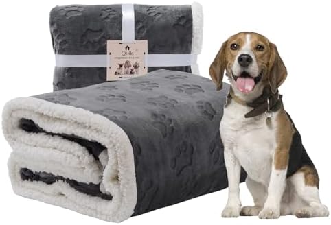 Qeils Waterproof Blanket for Bed, Dog Blankets for Large Dogs, Waterproof Cat Blanket Washable, Soft Sherpa Fleece Puppy Blanket, Reversible Throw Protector for Couch Car, 50"X60", Dark Grey