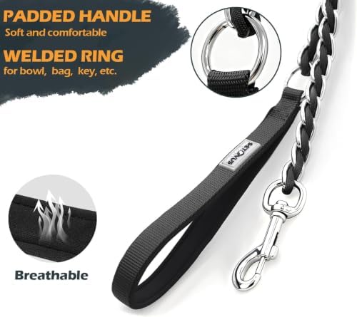 Chain Dog Leash, Bite-Proof Metal Leash, with Padded Handle