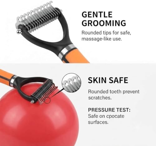 Pet Shedding Brush, Double-Sided Deshedding Grooming Tool with Undercoat Rake & Dematting Comb for Long Haired Dogs and Cats, Removes Loose Fur, Tangles & Matted Hair