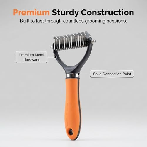 2026 New Double Sided Dematting Comb, Pet Grooming Brush for Cats & Dogs, Double-Sided Undercoat Rake for dogs, Durable Dematting Tool for Long Thick Haired Pets (Orange)