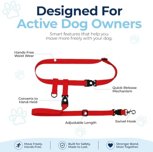 The Buddy System - Hands Free Dog Leash - Regular Dog, X-Large, Red